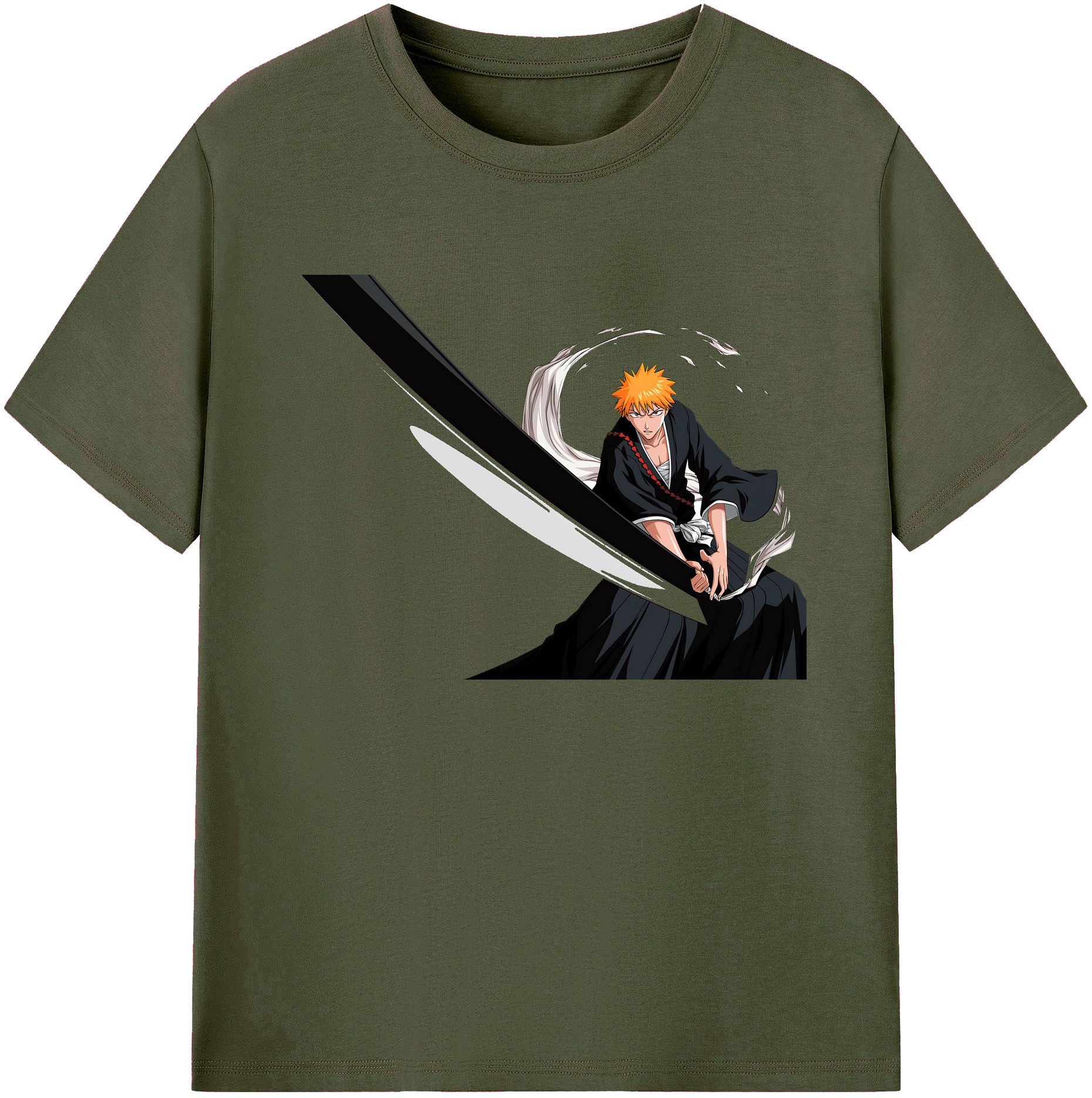 （画像用） ブリーチ 黒崎一護（くろさき いちご）BLEACH Kurosaki Ichigo 綿100％ メンズ半袖Tシャツ｜肌触りやわらか＆通気性